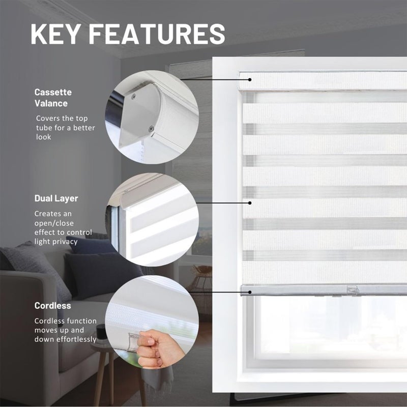 CHICOLOGY Zebra Blinds, Roller Window Shades, Blinds for Windows, Roller Shades for Windows, Window Shades for Home, Window Shades, Pull Down Shades for Windows, 28" W X 72" H, Basic Arctic - Image 5